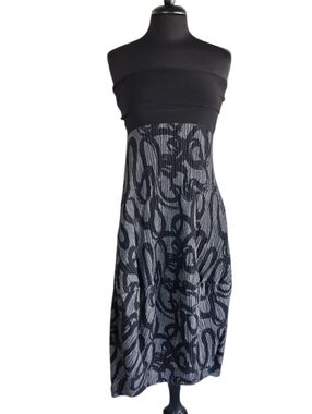 Igor Dylan Dress S Black Gray Strapless Patterned Midi Dress Luxury Art To Wear